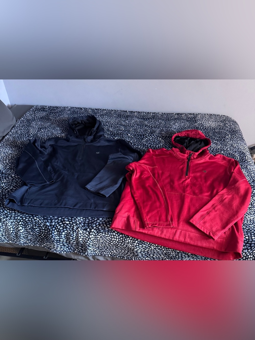 Champion Elite Men's Half-Zip Fleece-Lined Hoodies (2) — Navy and Red